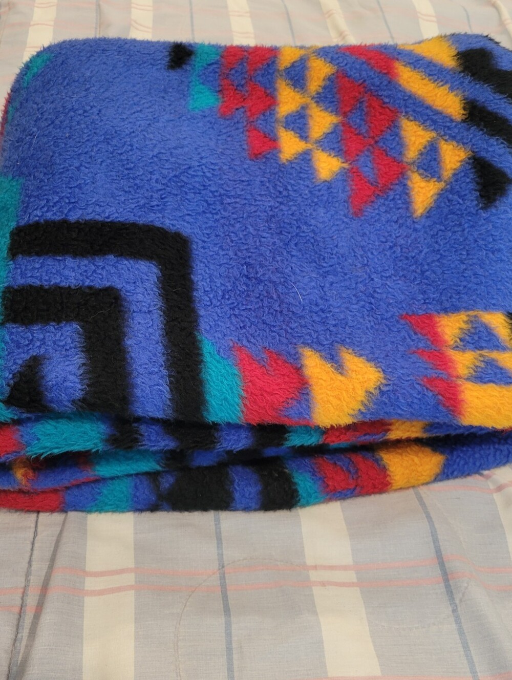IBENA Blue Multi Color Aztec Southwest Throw Reversible Blanket 73x58 Turkey - Picture 7 of 7